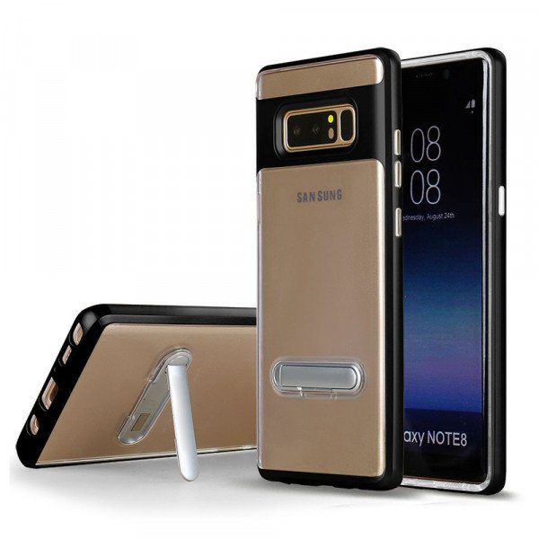 Wholesale Galaxy Note 8 Clear Armor Bumper Kickstand Case (Black)